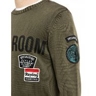 Picture of REPLAY MEN'S COTTON GARMENT SWEATER WITH LETTERING AND PATCHES IVY GREEN 5
