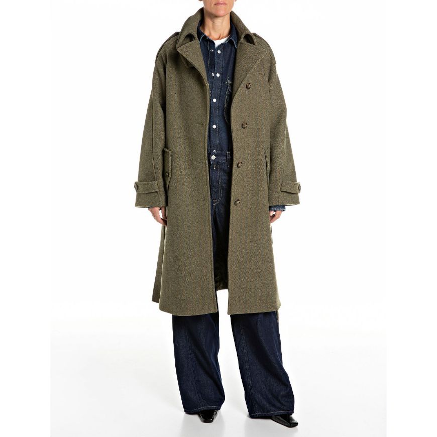 Снимка на REPLAY ДАМСКО ЯКЕ RELAXED HERRINGBONE MELTON COAT GREEN/BROWN/OCRA