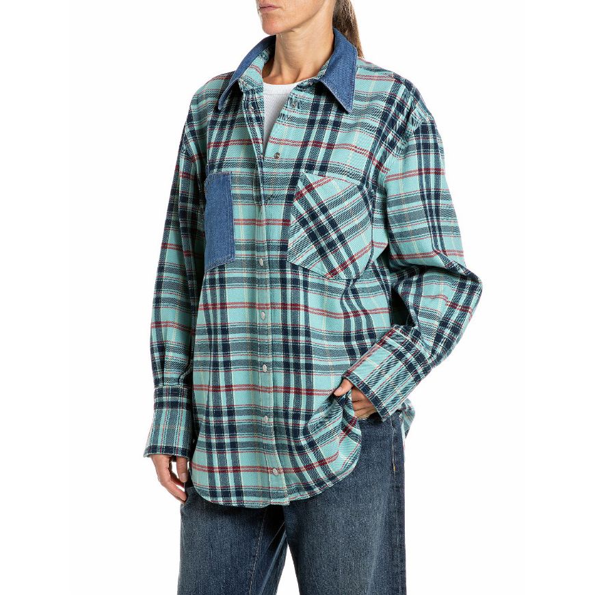 Снимка на REPLAY ДАМСКА РИЗА RELAXED COTTON CHECK SHIRT CHECKTURQUOISE/BLUE/RED/YELLOW
