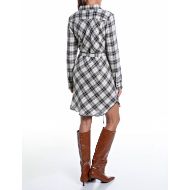 Picture of REPLAY WOMEN'S CHEQUERED SHIRT DRESS WITH BELT BUTTER/BROWN RICE/DEEP BLUE 2