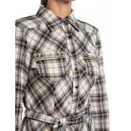 Picture of REPLAY WOMEN'S CHEQUERED SHIRT DRESS WITH BELT BUTTER/BROWN RICE/DEEP BLUE 3