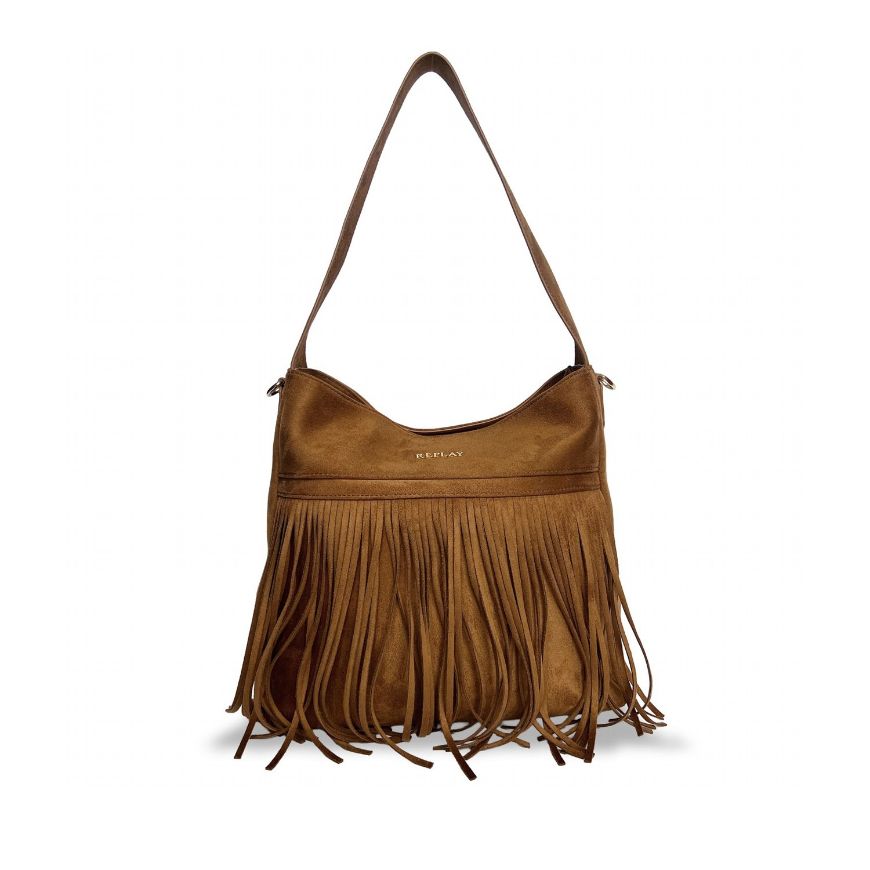Снимка на REPLAY ДАМСКА ЧАНТА SUEDE PU HOBO BAG WITH FRINGES TAN