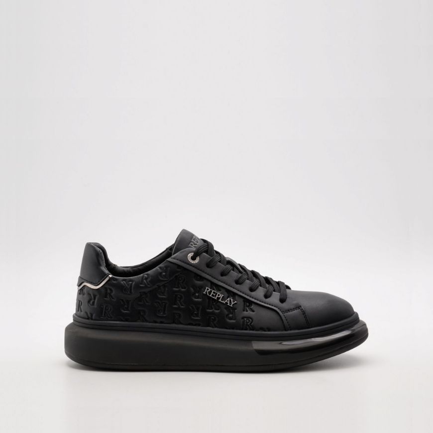 Picture of REPLAY MEN'S GLAX ALL SA LEATHER SNEAKERS BLACK