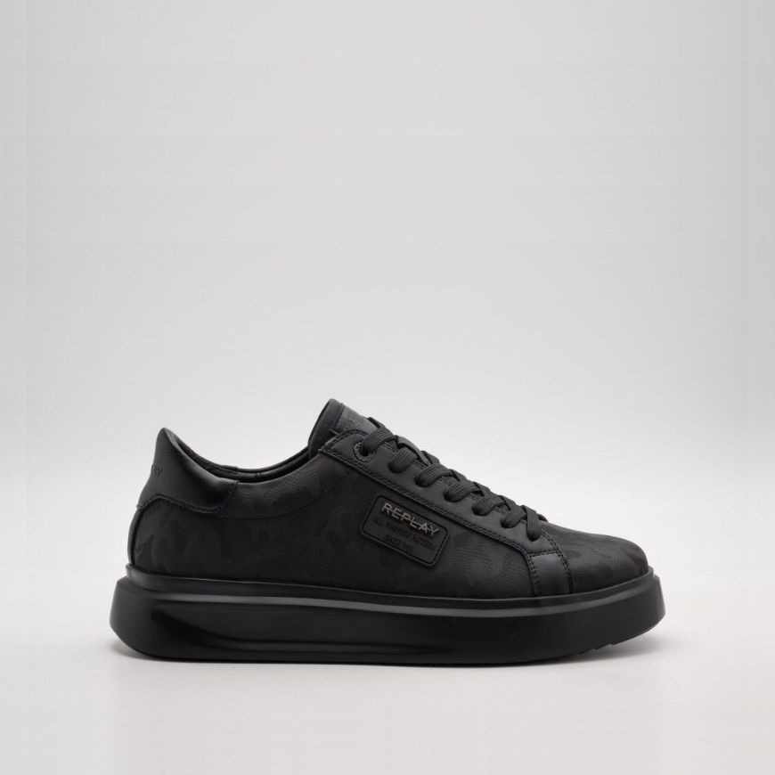 Picture of REPLAY MEN'S PULSAR CAMO LEATHER SNEAKERS BLACK