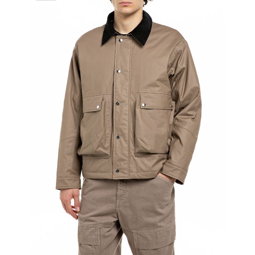 Picture of REPLAY INC. COATED CANVAS JACKET WITH POCKETS DEEP KHAKI