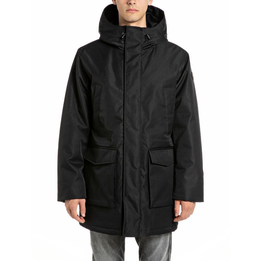 Picture of REPLAY MEN'S POLY TWILL PARKA JACKET BLACK