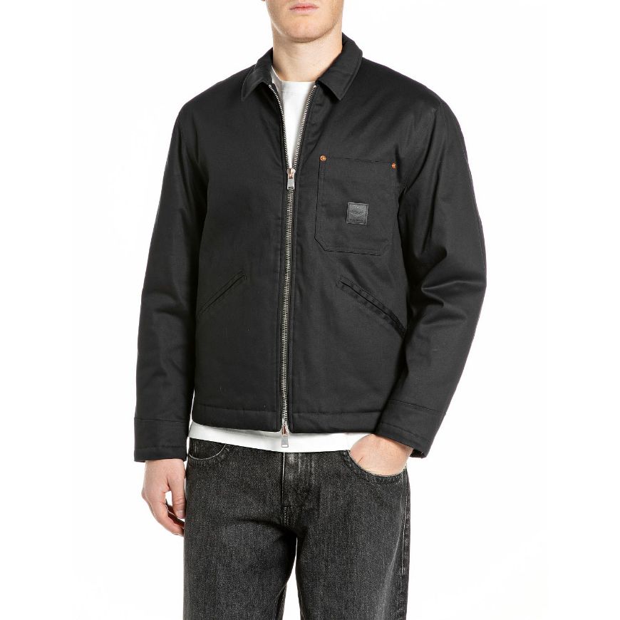 Picture of REPLAY MEN'S SHORT WAXED TWILL ZIP JACKET BLACK