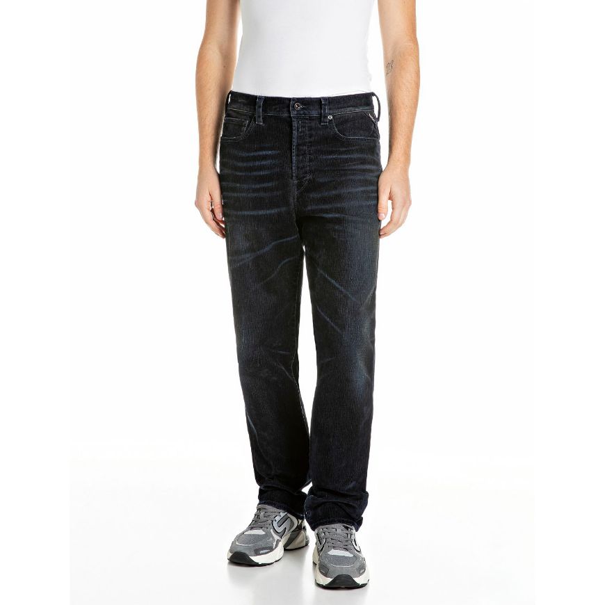Picture of REPLAY MEN'S BWAII RELAXED-FIT BLUE FLOCK STRETCH DENIM JEANS DARK BLUE
