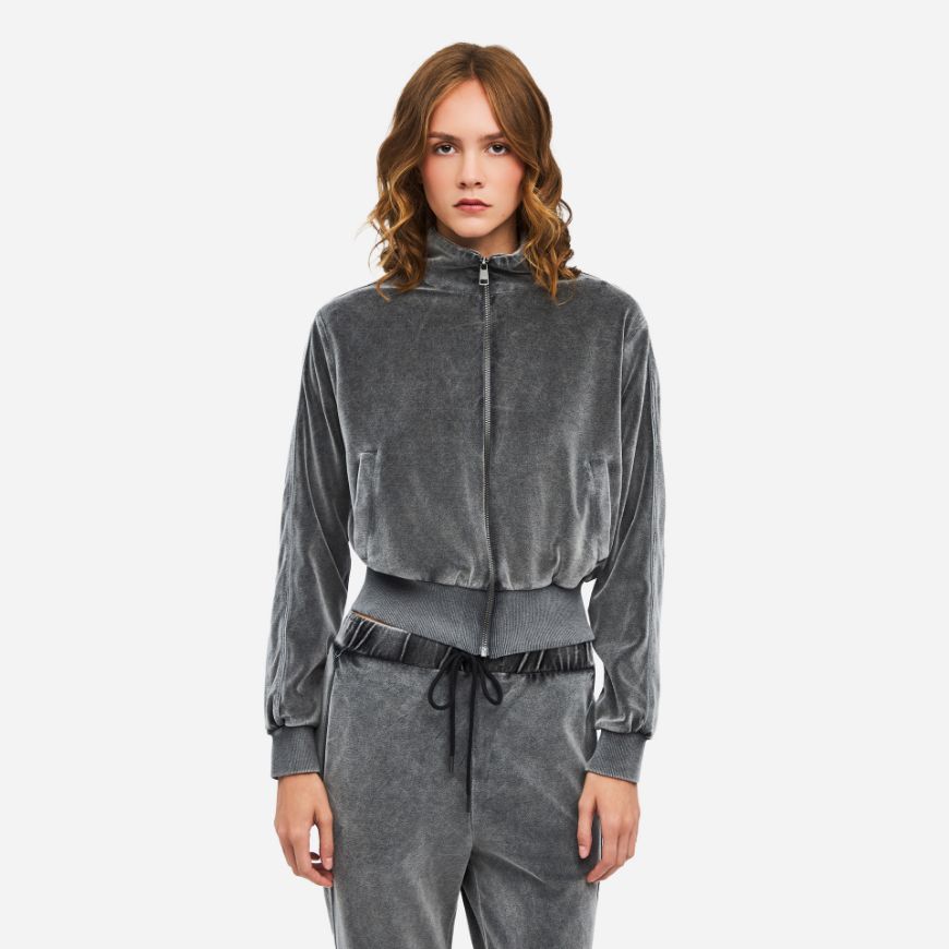 Снимка на DIRTY LAUNDRY ДАМСКИ СУИТШЪРТ FUNNEL NECK VELVET FULL ZIP VINTAGE GREY