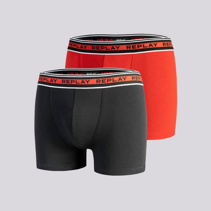 Снимка на REPLAY МЪЖКО БЕЛЬО КОМПЛЕКТ ОТ 2 БРОЯ БОКСЕРКИ BASIC BOXER BRIEFS BLACK/RED