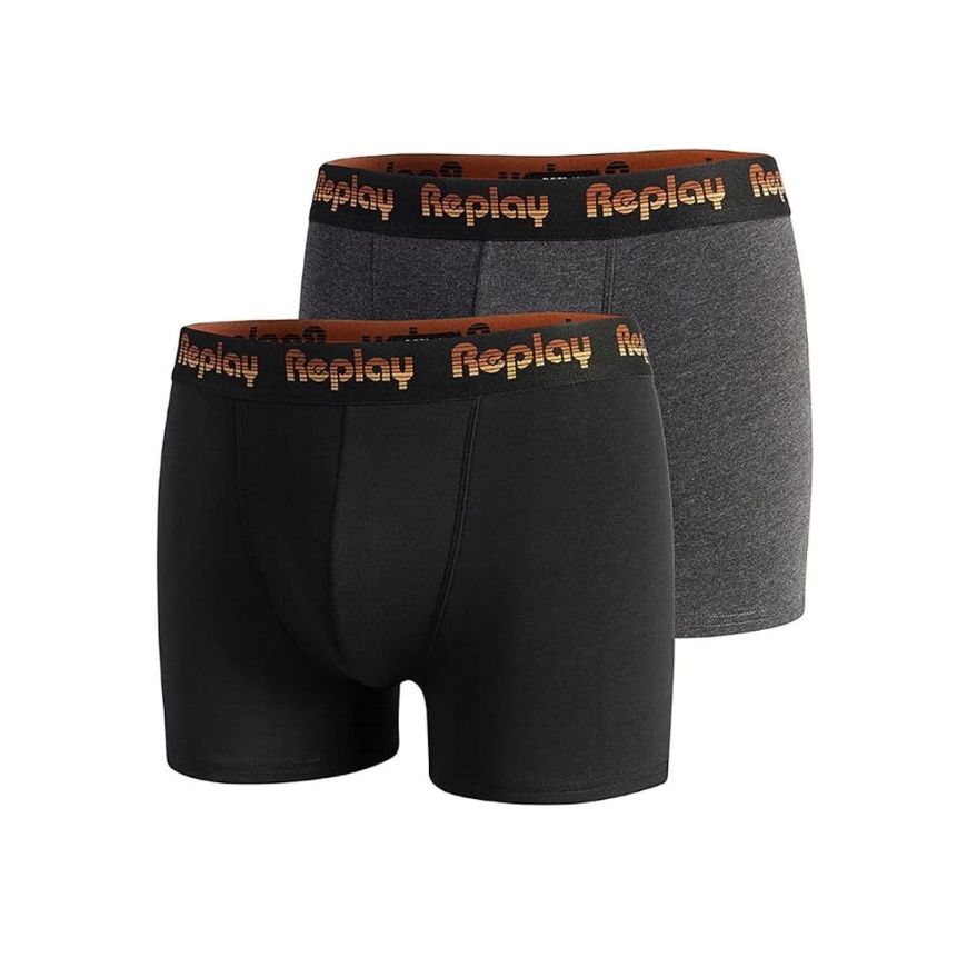 Снимка на REPLAY МЪЖКО БЕЛЬО КОМПЛЕКТ ОТ 2 БРОЯ БОКСЕРКИ BASIC BOXER BRIEFS BRIEFS BLACK/DARK GREY MEL