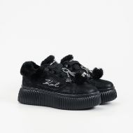 Picture of KARL LAGERFELD WOMEN'S KREEPER LO EMBROIDERED POMPOM LOW SNEAKERS BLACK 2