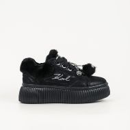 Picture of KARL LAGERFELD WOMEN'S KREEPER LO EMBROIDERED POMPOM LOW SNEAKERS BLACK 1