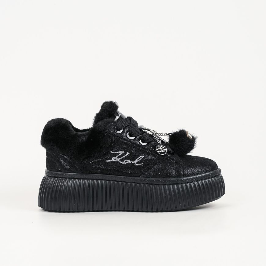 Picture of KARL LAGERFELD WOMEN'S KREEPER LO EMBROIDERED POMPOM LOW SNEAKERS BLACK