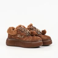 Picture of KARL LAGERFELD WOMEN'S KREEPER LO EMBROIDERED POMPOM LOW SNEAKERS MID BROWN 2