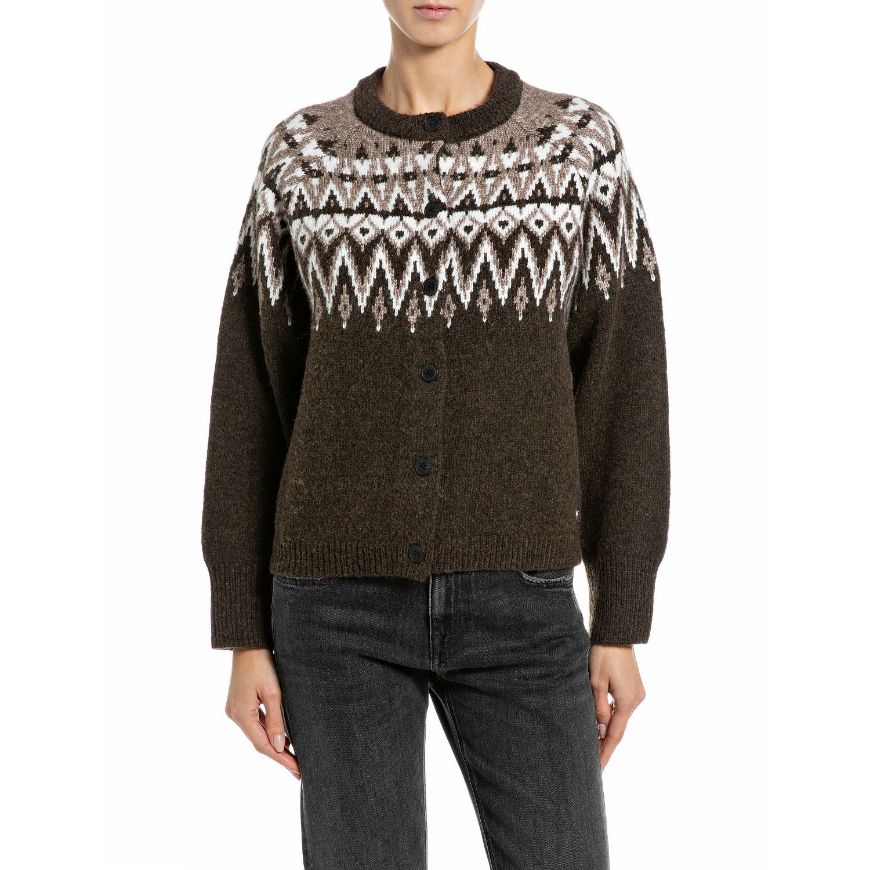 Снимка на REPLAY ДАМСКА ЖИЛЕТКА WOOL ALPACA BLEND CARDIGAN BARK&NUT MELANGE
