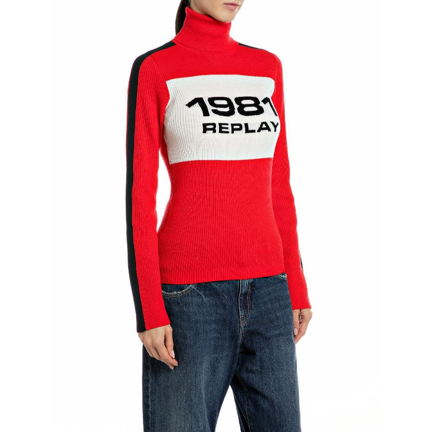 Снимка на REPLAY ДАМСКИ ПУЛОВЕР 1981 REPLAY TURTLE-NECK SLIM WOOL BLEND SWEATER IMPERIAL RED GARDENIA