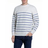 Снимка на REPLAY МЪЖКИ ПУЛОВЕР CREW-NECK WOOL ALPACA BLEND SWEATER WHITE&PALE BLUE MELANGE 1