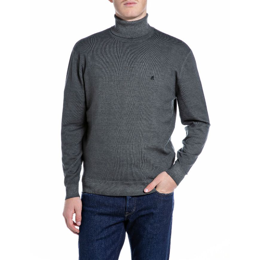 Picture of REPLAY MEN'S TURTLE-NECK WOOL BLEND FAST DYED SWEATER MESH STONE