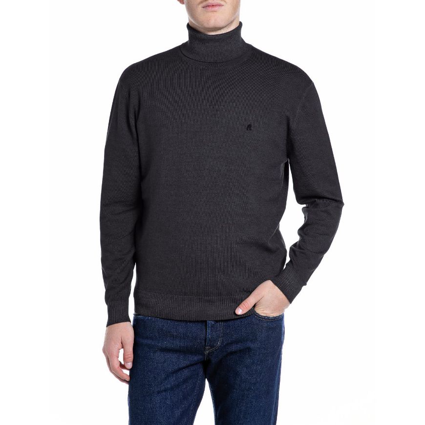 Picture of REPLAY MEN'S TURTLE-NECK WOOL BLEND FAST DYED SWEATER VULCAN