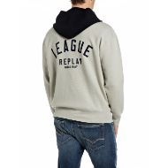 Picture of REPLAY MEN'S REPLAY LEAGUE VISCOSE BLEND HOODIE PELICAN/VULCAN 2