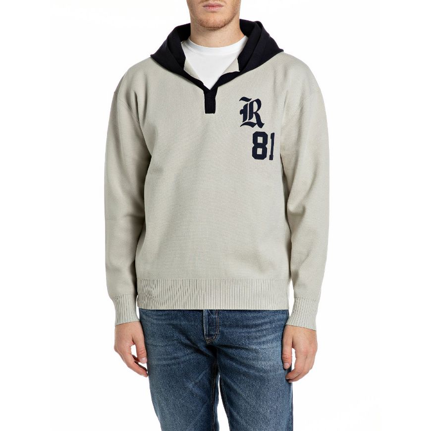 Picture of REPLAY MEN'S REPLAY LEAGUE VISCOSE BLEND HOODIE PELICAN/VULCAN