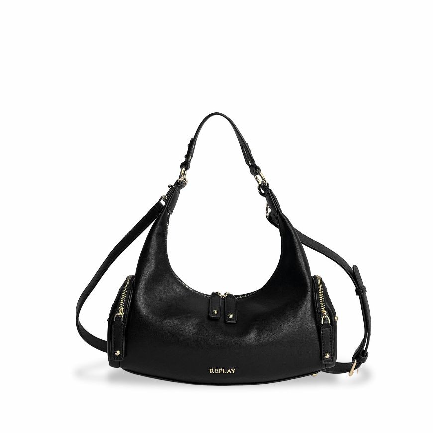 Picture of REPLAY WOMEN'S VINTAGE PU HOBO BAG BLACK