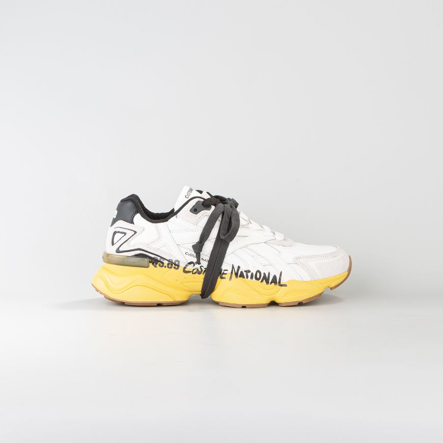 Picture of CNC COSTUME NATIONAL MEN'S QS.89 MIXED LEATHER AND FABRIC SNEAKERS WHITE/BLACK