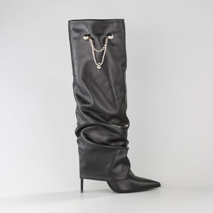 Снимка на JOHN RICHMOND ДАМСКИ БОТУШИ CORE LEATHER HIGH BOOTS WITH CHAIN BLACK