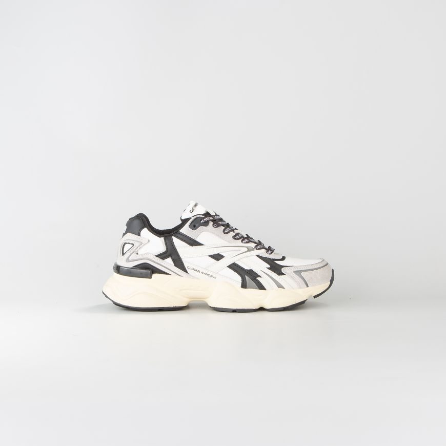 Picture of CNC COSTUME NATIONAL MEN'S QS.89 MIXED LEATHER AND FABRIC SNEAKERS OFF WHITE/BLACK