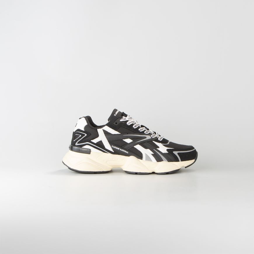 Picture of CNC COSTUME NATIONAL MEN'S QS.89 MIXED LEATHER AND FABRIC SNEAKERS BLACK/WHITE