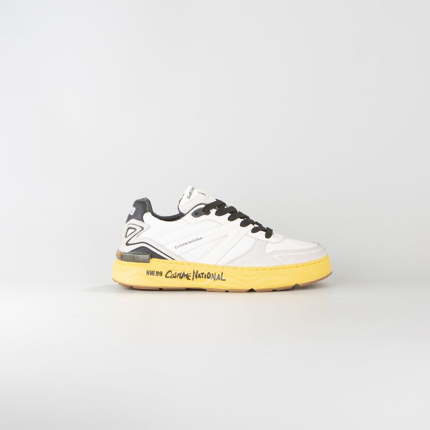 Picture of CNC COSTUME NATIONAL MEN'S NW.89 NAPPA LEATHER AND FABRIC USED EFFECT SNEAKERS WHITE/BLACK