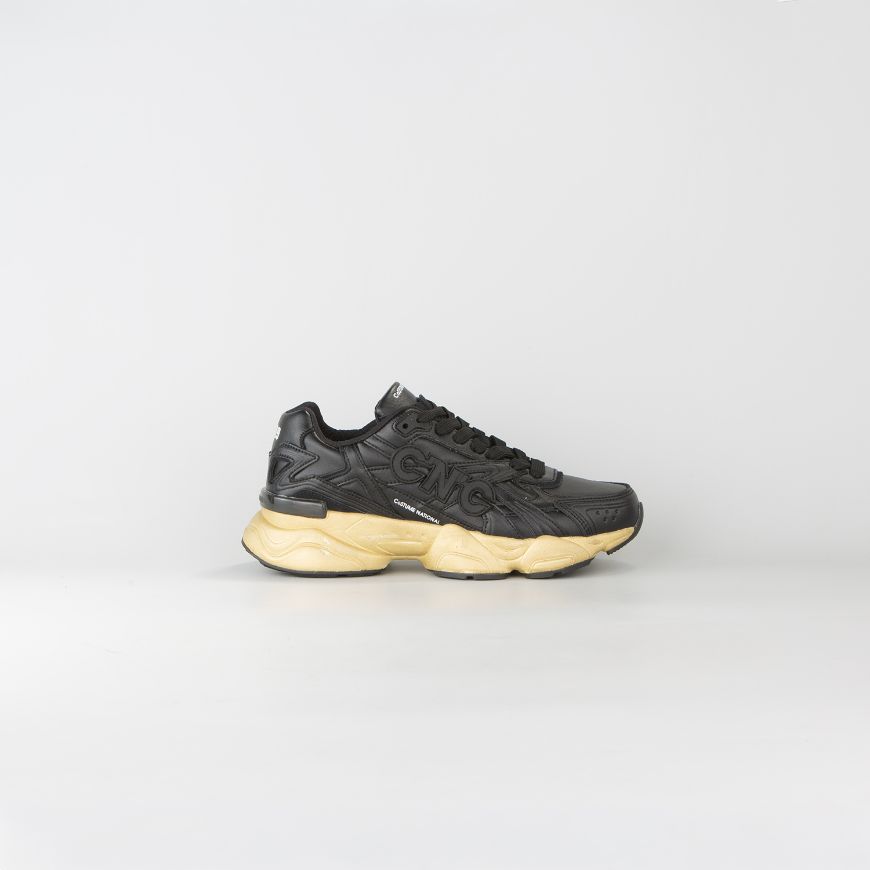 Picture of CNC COSTUME NATIONAL WOMEN'S QS.89 MIXED LEATHER USED EFFECT SNEAKERS BLACK