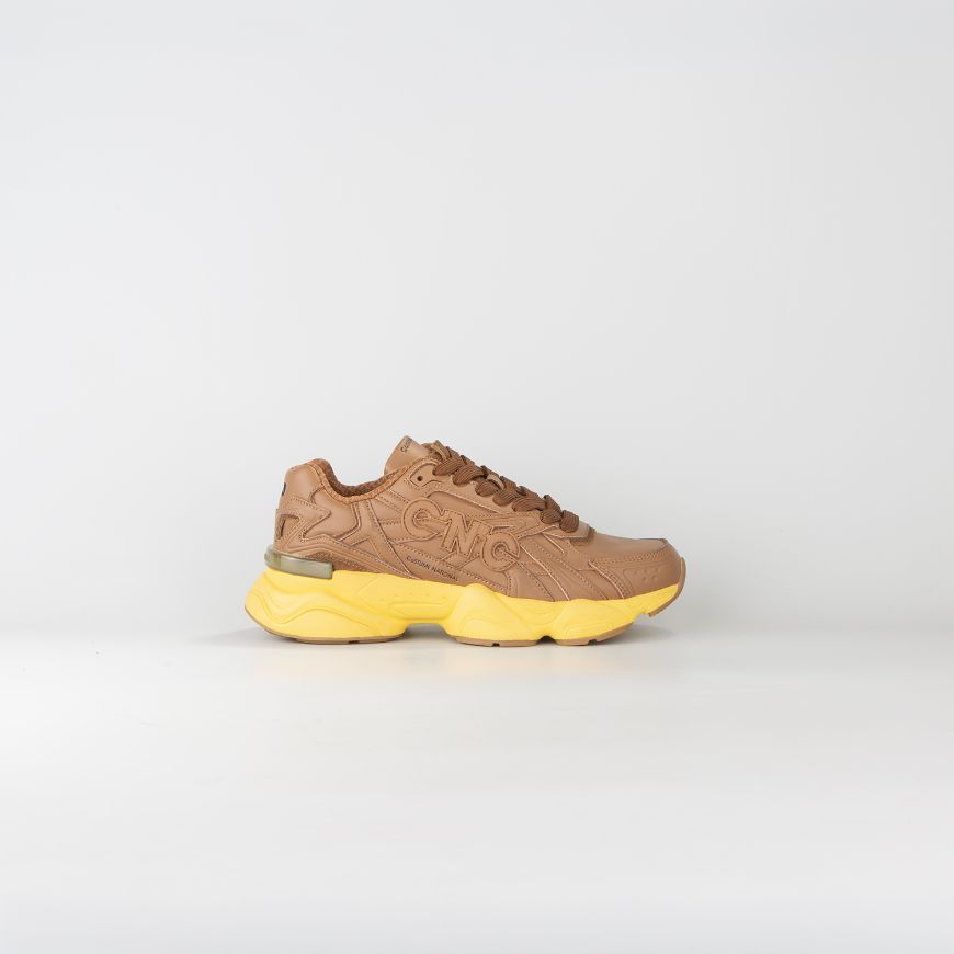 Picture of CNC COSTUME NATIONAL WOMEN'S QS.89 MIXED LEATHER USED EFFECT SNEAKERS TOFFEE