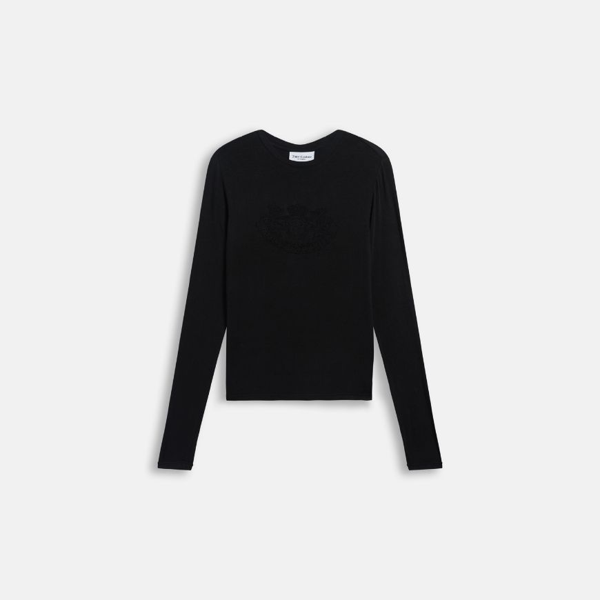 Picture of JUICY COUTURE WOMEN'S TOP DIAMANTE DOG CREST LONG SLEEVE BLACK