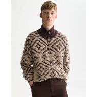 Снимка на SCOTCH&SODA МЪЖКИ ПУЛОВЕР JACQUARD WOOL-BLEND RELAXED FIT ZIP-THROUGH - WALNUT 4