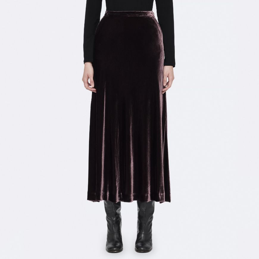 Снимка на ALLSAINTS ДАМСКА ПОЛА NALIA VELVET MIDI SKIRT AUBERGINE