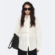 Снимка на ALLSAINTS ДАМСКА РИЗА ILANA TIE-WAIST RELAXED COTTON-BLEND SHIRT ECRU WHITE 1