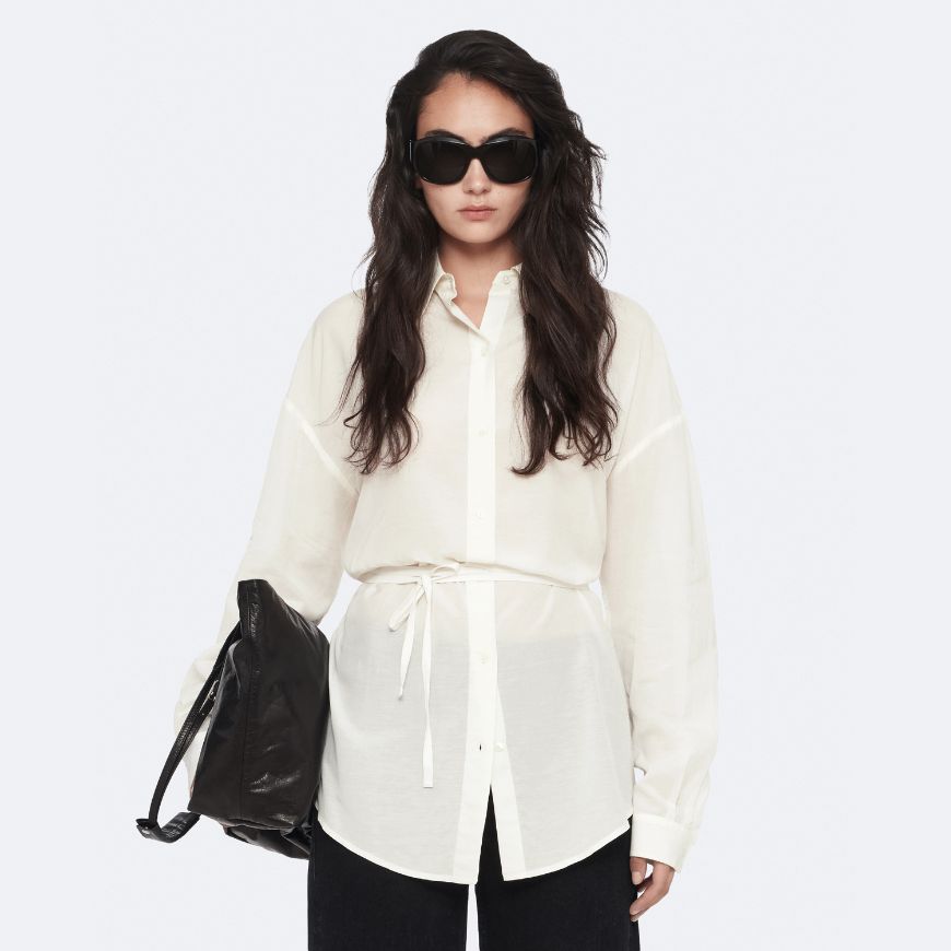 Снимка на ALLSAINTS ДАМСКА РИЗА ILANA TIE-WAIST RELAXED COTTON-BLEND SHIRT ECRU WHITE