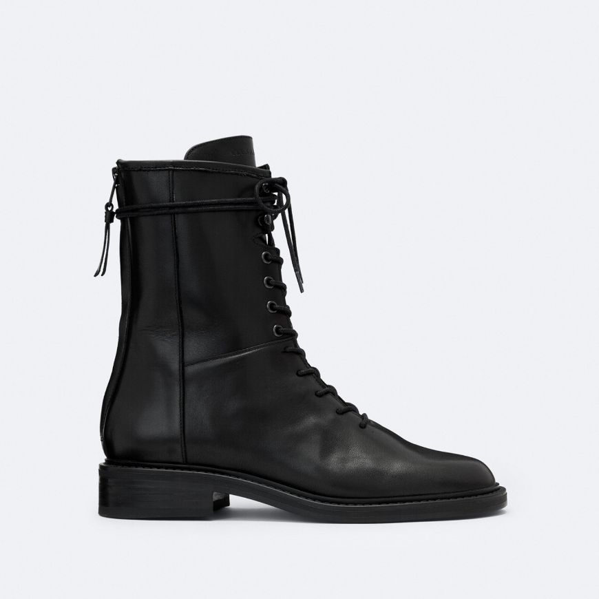 Снимка на ALLSAINTS WOMEN'S MISTY BACK-ZIP LEATHER MILITARY BOOTS BLACK