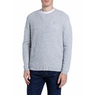 Picture of REPLAY MEN'S CREW-NECK LAMBSWOOL VISCOSE BLEND SWEATER GREY MELANGE 1