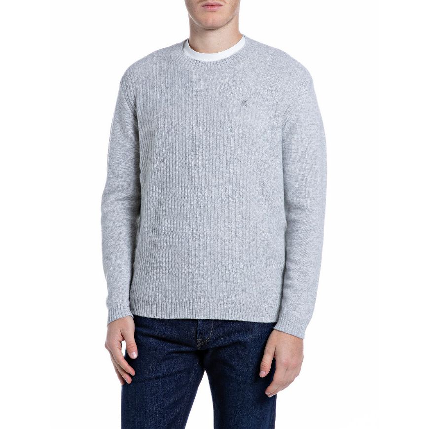 Picture of REPLAY MEN'S CREW-NECK LAMBSWOOL VISCOSE BLEND SWEATER GREY MELANGE